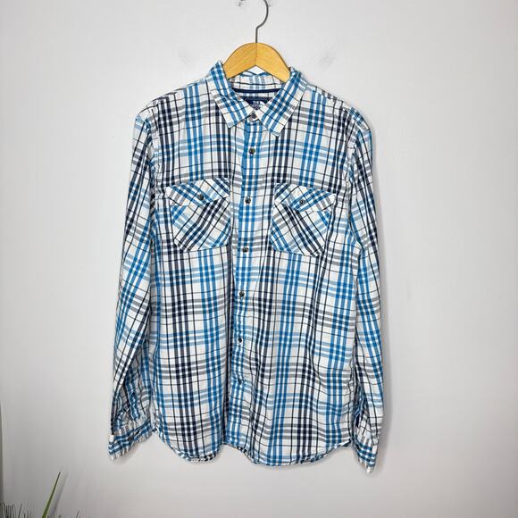 The North Face Men's Blue & White Plaid Two Pocket Button Front Shirt Size Large - Picture 1 of 10